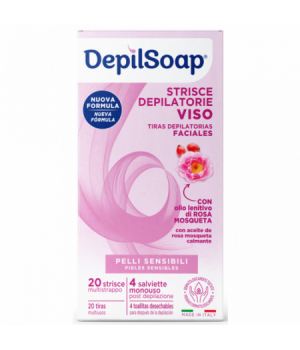 Strisce depilatorie viso 20 strisce + 4 salviette post depilazione pelli sensibili