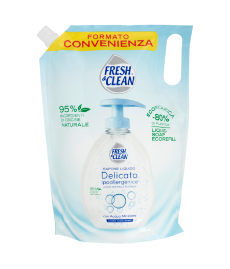 Fresh & Clean Sapone Liquido Delicato Ipoallergenico con Acqua Micellare Ecoricarica 1000 ml