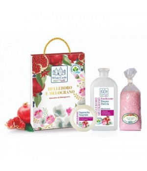 Confezione regalo helleboro e melograno con bagnodoccia saponetta e sale da bagno